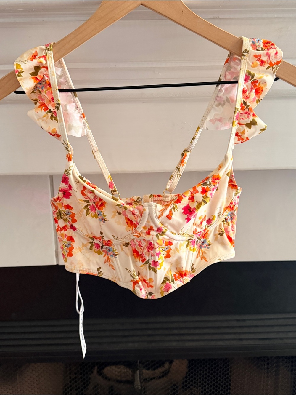 NEW La Porte Swim Corset Ruffle Top Peach Floral Size XS
